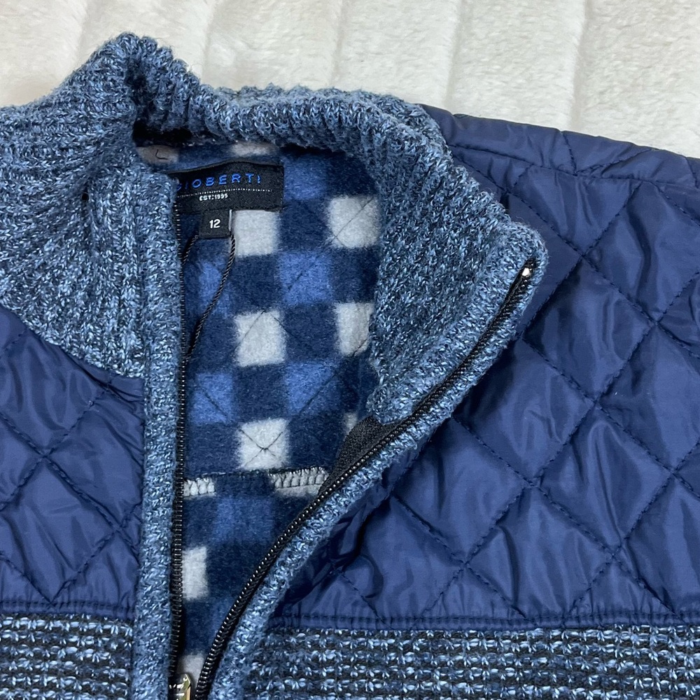 NWOT Gioberti Boy 12 Unisex Preppy Knit Fleece Lined FullZip Blue Cardigan